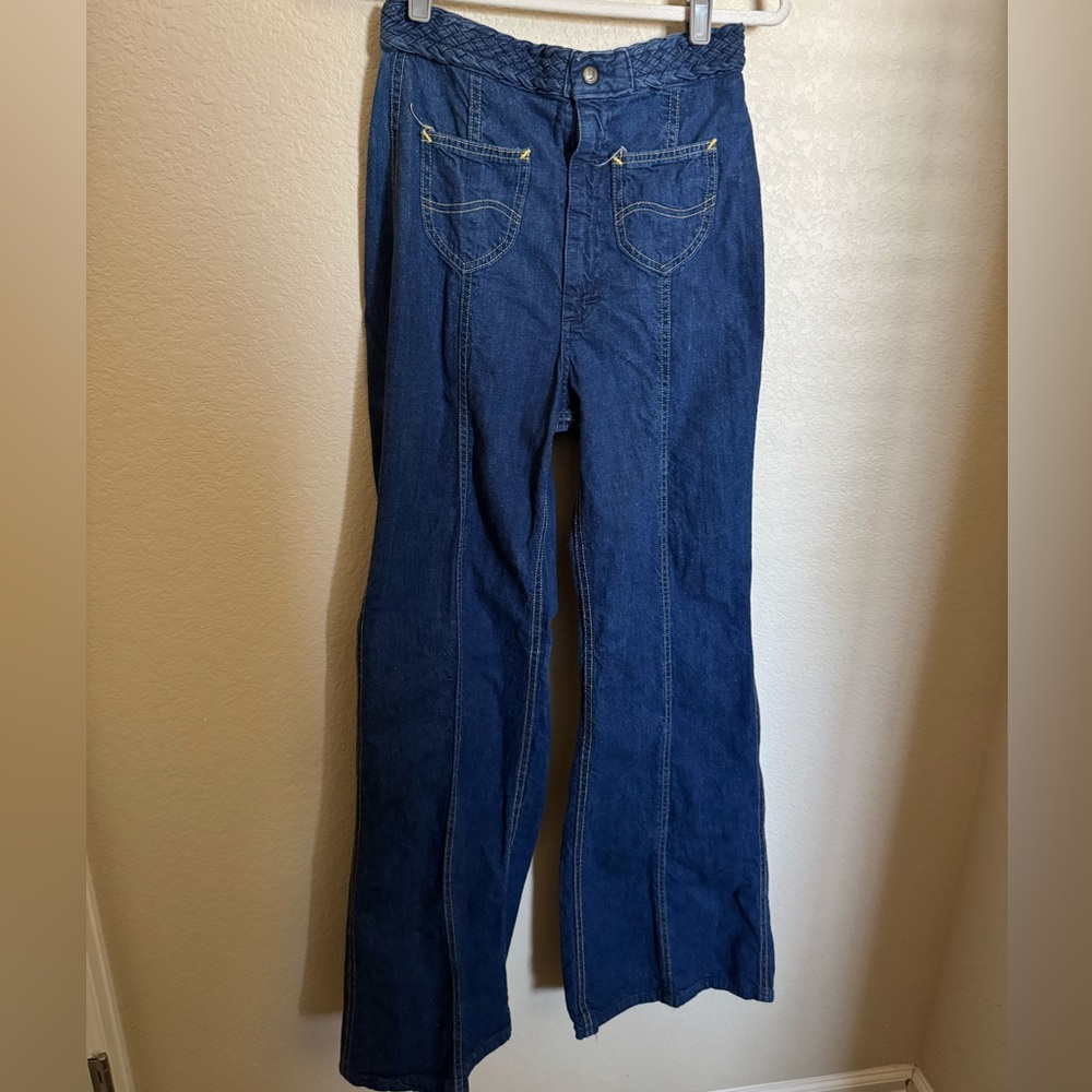 Vintage 70s Lee Braided Waist Marine Wide Leg Jeans Front Patch Pocket‎ Sailor 4